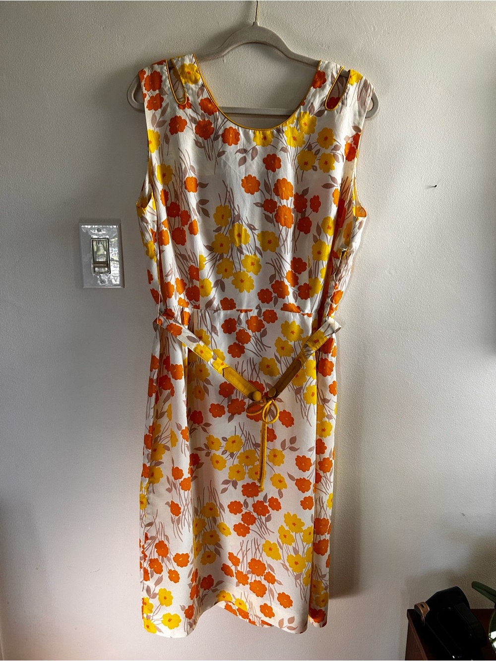 Vintage Avon Floral Midi Dress - White with Orange & Yellow Blooms